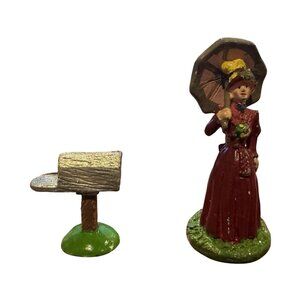 Vintage 98IRS China Lead Figure Woman With Parasol & Mailbox 1.25" Hand Painted